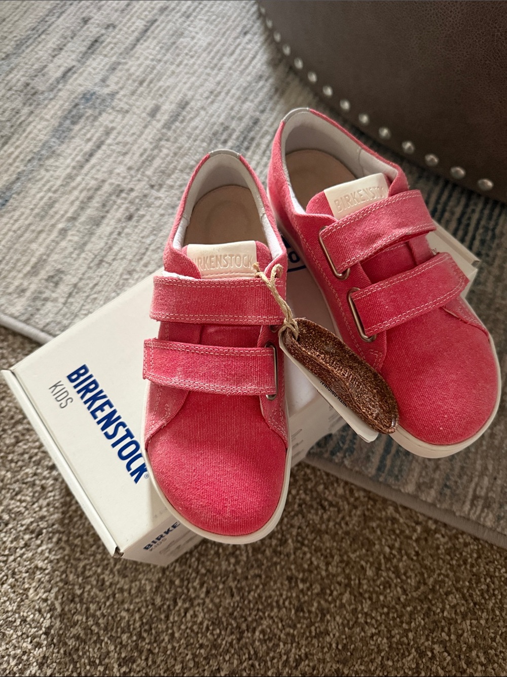 Birkenstock Kids Coral Pink Double-Strap Canvas Sneakers